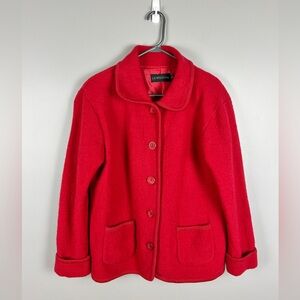 LA MADONNA Boiled‎ Wool Jacket Red Size Medium Fall Autumn Layer Button Pockets